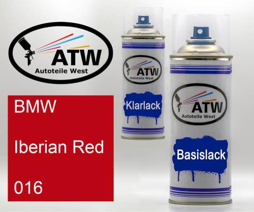 BMW, Iberian Red, 016: 400ml Sprühdose + 400ml Klarlack - Set, von ATW Autoteile West.